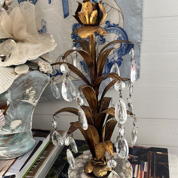 •VINTAGE TOLE GILT MARBLE CANDELABRA• - Picture 5 of 15
